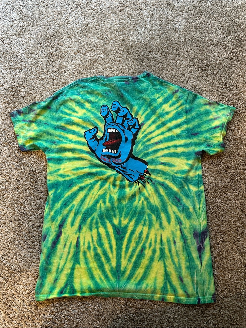 Santa Cruz Green and Yellow Tie-Dye Tee with Chest Logo Men’s Medium - Picture 4 of 4